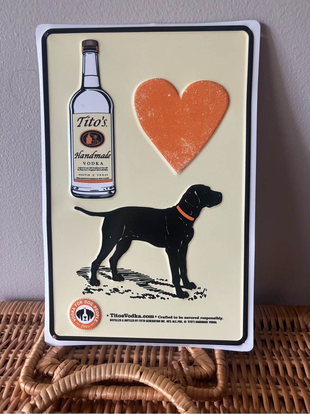 Tito’s Dog Sign - Tito’s hearts dogs tin sign - warped